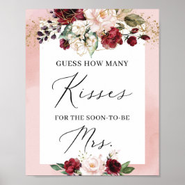 Rosa burgundy guld blommigt hur många kyssar skylt