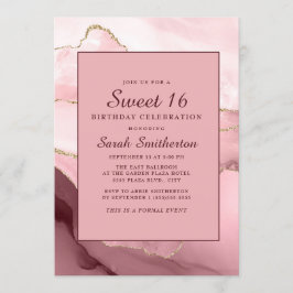 Rosa Burgundy Guld Marble Agate Sweet 16 Inbjudningar