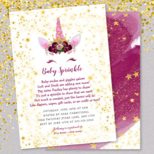 Rosa Burgundy Guld Unicorn Baby Sprinkle Inbjudningar