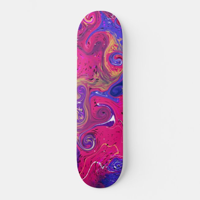 Rosa, Burgundy, Lila Swirled Marble Fluid Art.   Mini Skateboard Bräda 18,5 Cm (Framsida)