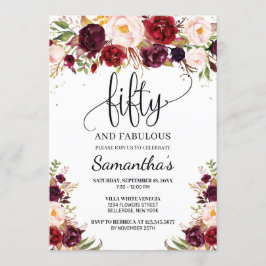 rosa burgundy marsala blommigt 50-årsdag inbjudningar