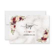 Rosa Burgundy Marsala Blommigt Guld Marble Bröllop