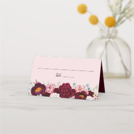 Rosa Burgundy Marsala Watercolor Blommigt Placeringskort