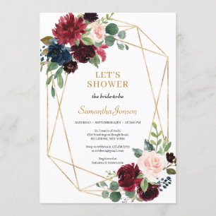 rosa burgundy navy blommigt boho möhippa inbjudningar