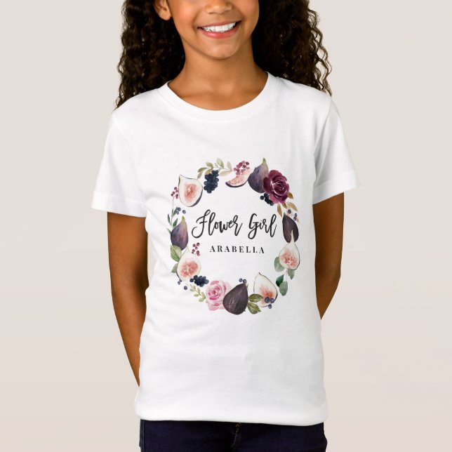 Rosa, burgundy och fikonblomma blommigt t shirt (Framsida)
