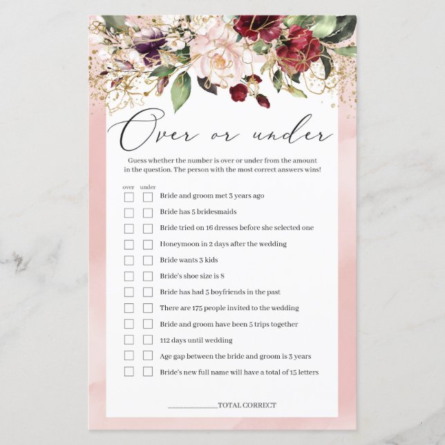  Rosa Burgundy over eller under Blommigt av spel (Framsida)