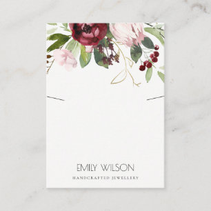 ROSA BURGUNDY PROTEA BLOMMIGT NECKLACE VISNING VISITKORT