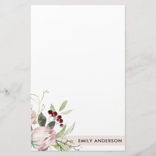  ROSA BURGUNDY PROTEA BLOMMIGT WATERCOLOR BREVPAPPER