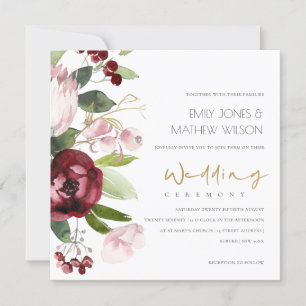 ROSA BURGUNDY PROTEA PEONY BLOMMIGT BRÖLLOP INBJUDNINGAR