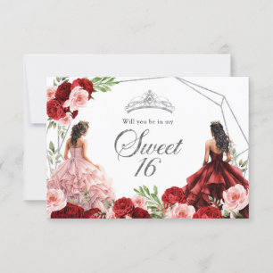 Rosa Burgundy Red Twillingars Sweet 16-inbjudan Tack Kort