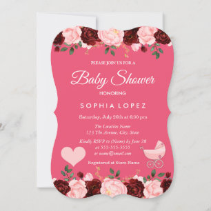 Rosa & Burgundy Ro Baby Shower-inbjudan till Inbjudningar