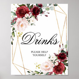  Rosa & Burgundy Ro Shower Drinks Sign Poster