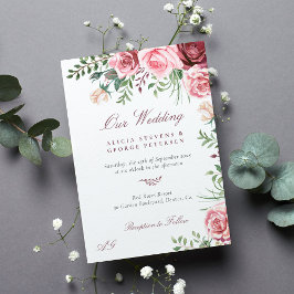 Rosa burgundy ro vattenfärgen elegant bröllop inbjudningar