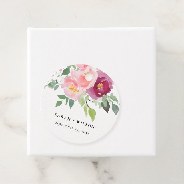 Rosa  Burgundy Ro Watercolor Bröllop Gåvor Etiketter (På plats)