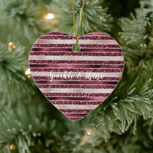 Rosa Burgundy Röd ros Glitter Rand Julgransprydnad Keramik