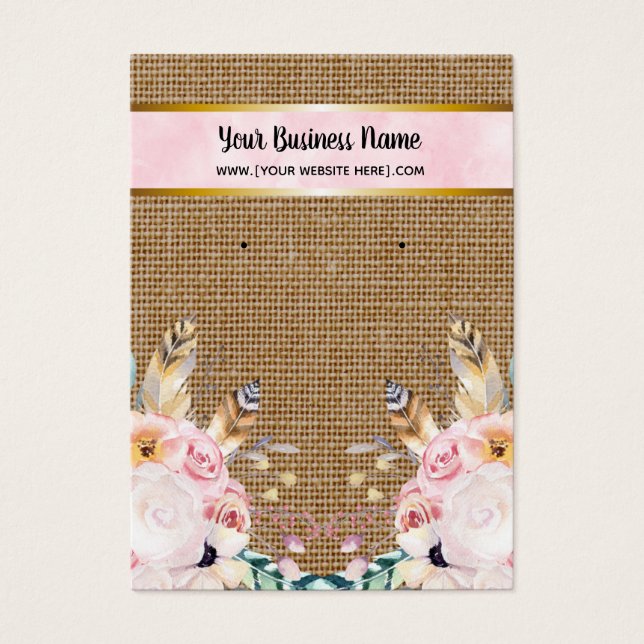 Rosa Burlap Flowers Boho Earring Visning Cards Visitkort (Framsidan)