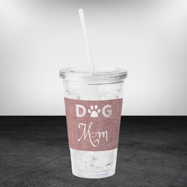 Rosa Burlap Hund Mamma Akryltumlare för Take Away Mugg (Pink Burlap Dog Mom Acrylic Tumbler)