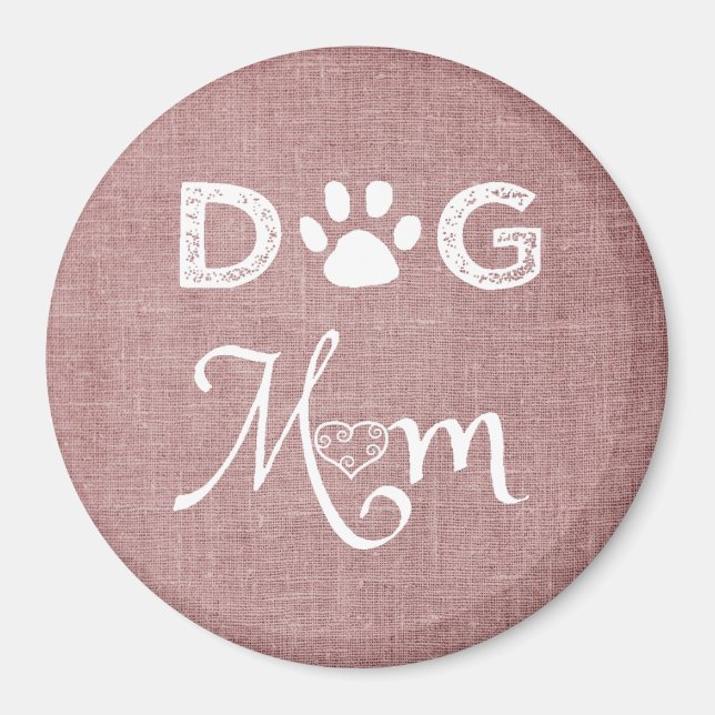 Rosa Burlap Hund Mamma Magnet (Framsidan)