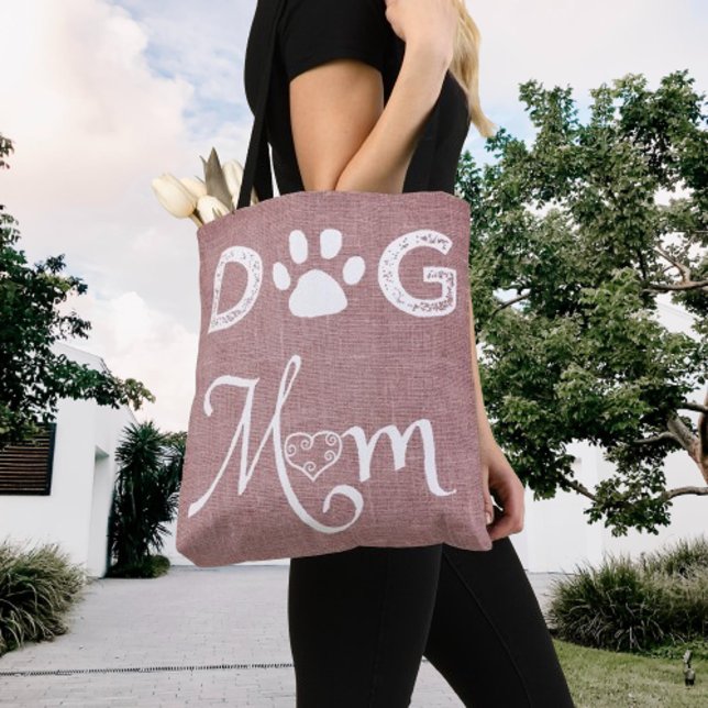 Rosa Burlap Hund Mamma Tote Bag Tygkasse (Pink Burlap Dog Mom Tote Bag)