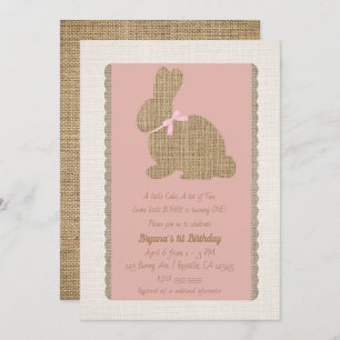 Rosa & Burlap Rustic Bunny Påsk 1:a födelsedagen Inbjudningar
