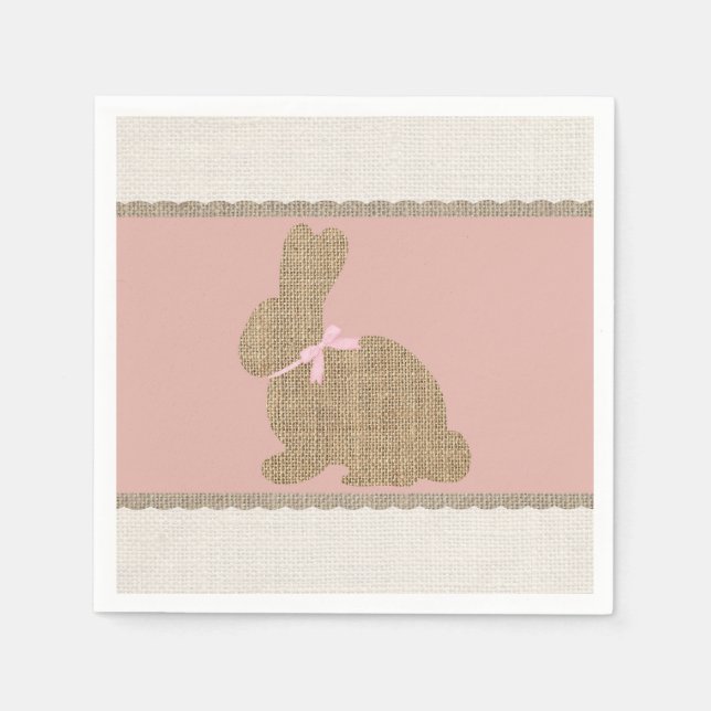 Rosa & Burlap Rustic Bunny Påsk Baby Shower Pappersservett (Framsidan)