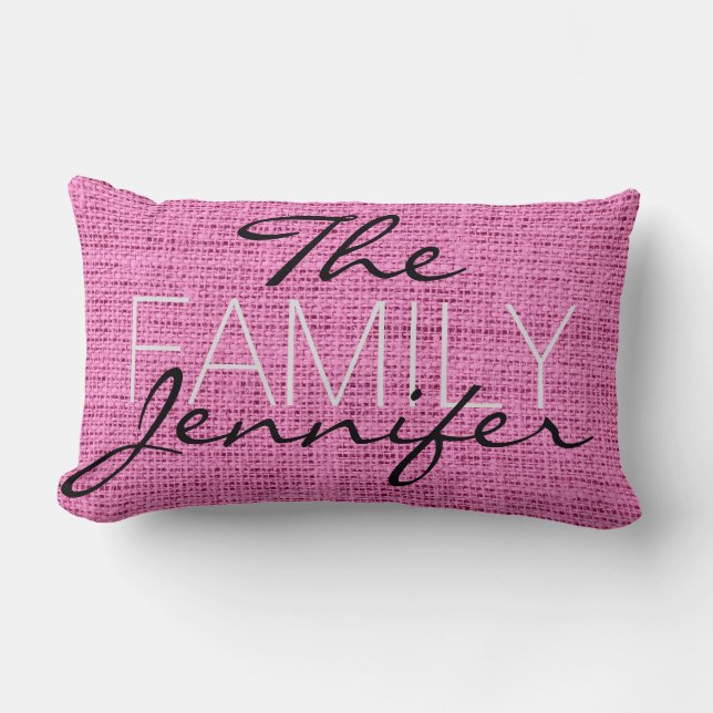 Rosa Burlap Rustic Linen Monogram Lumbarkudde (Framsida)