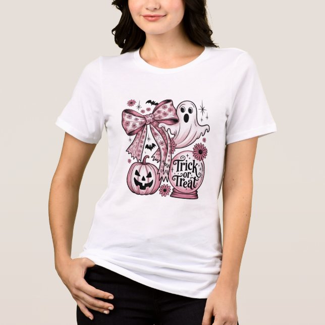 Rosa Bus eller godis - Girly Ghost, Pumpkin T Shirt (Framsida)