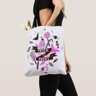 Rosa Bus eller godis Halloween Tote Bag Tygkasse