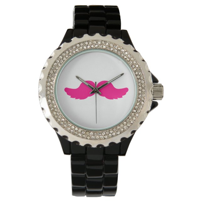Rosa Bushy Mustache Mustache Funny Angel Vingar Armbandsur (Framsida)
