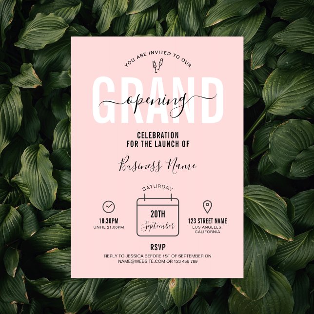 Rosa Business Grand Open Modern Elegant Inbjudningar (Skapare uppladdad)