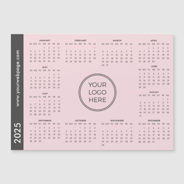 Rosa Business Logotyp 2025 Magnetic Calendar (Framsida)