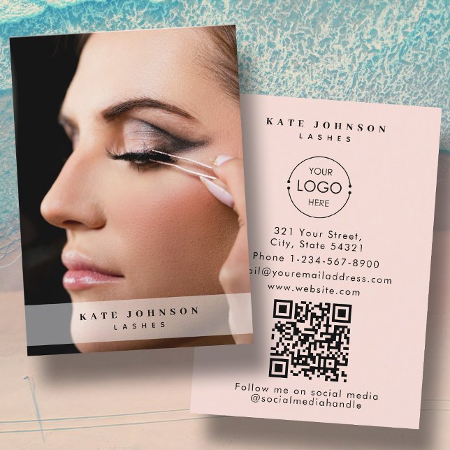  Rosa Business Logotyp Beauty Salon Lash Photo Visitkort (Blush Pink Business Logo Beauty Salon Lashes Photo Business Card)