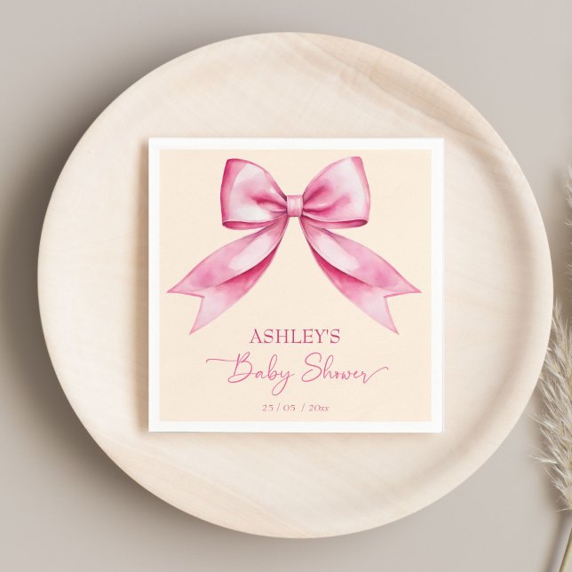 Rosa-busken med babydusch, söt elegant mall pappersservett (Pink bow ribbon baby shower cute elegant template napkins personalized tableware decor cute bow)