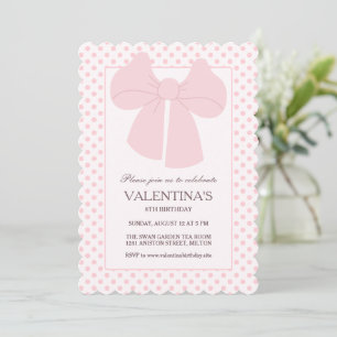 Rosa-busken-polka dots-flickor födelserbjudande inbjudningar