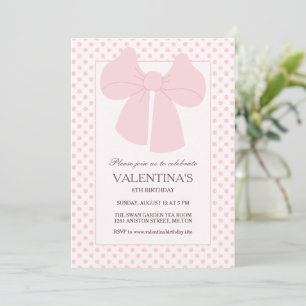 Rosa-busken-polka dots-flickor födelserbjudande inbjudningar