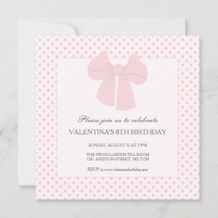 Rosa-buskflickors födelsedag i polka dots inbjudningar
