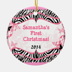 Rosa Buttefly Zebra Personlig Namn Ornament