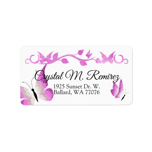 Rosa Butterflies-Adressetiketter Adressetikett (Framsidan)