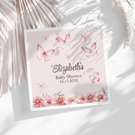 Rosa Butterflies and Flowers Baby Shower Pappersservett