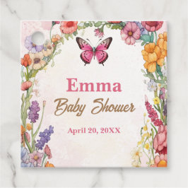 Rosa Butterflies Baby Shower Blommigt Garden Gåvor Etiketter