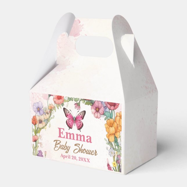 Rosa Butterflies Baby Shower Blommigt Garden Presentaskar (Framsidan Sidan)