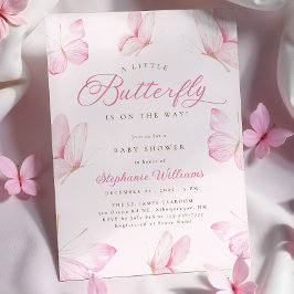 Rosa Butterflies Baby Shower Inbjudningar
