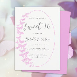 Rosa Butterflies Boho Ram Elegant Chic Sweet 16 Inbjudningar