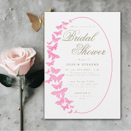 Rosa Butterflies Boho Ram Elegant Möhippa Inbjudningar