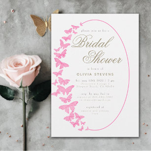Rosa Butterflies Boho Ram Elegant Möhippa Inbjudningar