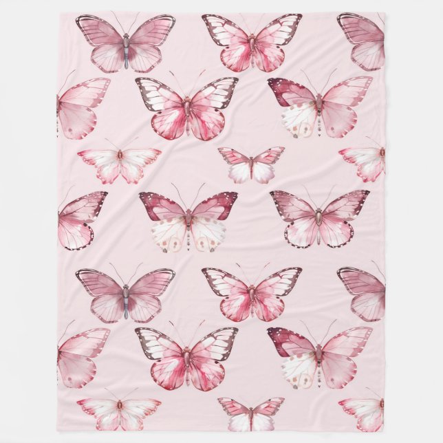 Rosa Butterflies Fleecefilt (Framsidan)