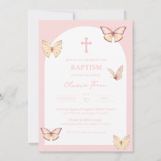 Rosa Butterflies Flicka Baptism-inbjudan Inbjudningar