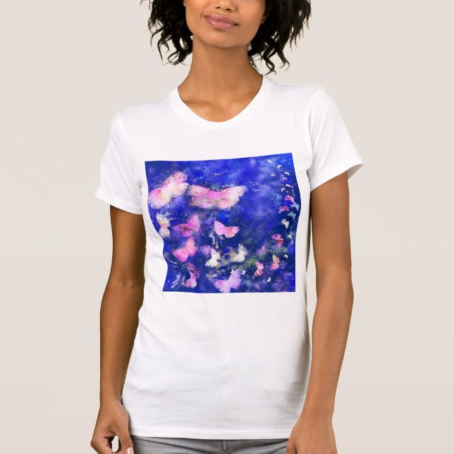 Rosa Butterflies Flies T-Shirt Teckning (Framsida)