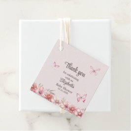 Rosa Butterflies & Flowers Baby Shower Tack Gåvor Etiketter