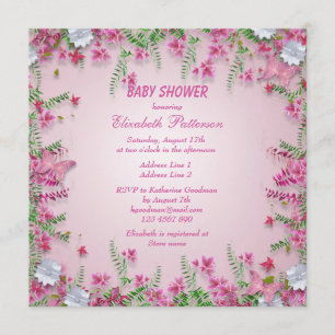 Rosa Butterflies, Flowers & Bows Flicka Shower Inbjudningar